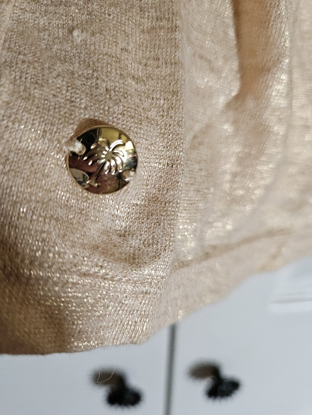 Lilly Pulitzer Lula Sand Dune Metallic Gold Linen Top Flounce Sleeve - Picture 5 of 13